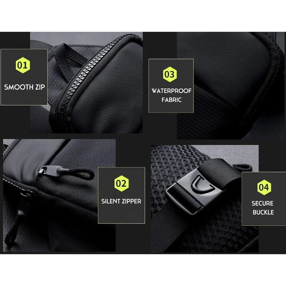 💫 Men Black Mini Crossbody Bag Sling Dual Pocket Running Phone Holder Chest Bag